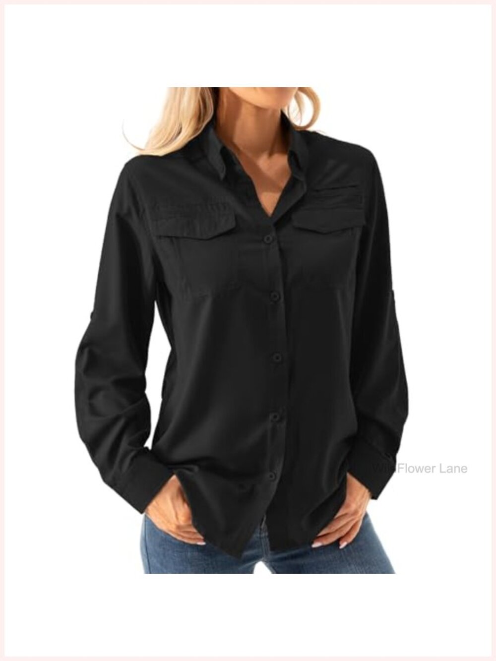 UPF 50+ Long Sleeve Sun Protection Safari Fishing Shirt for Women